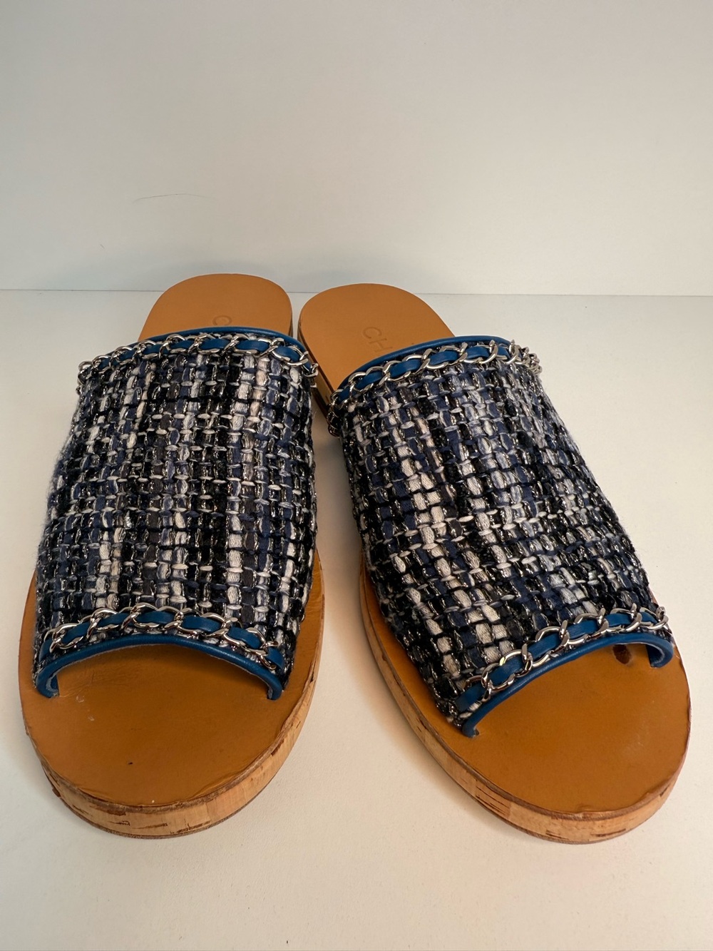 Chanel Blue Tweed Mule Sz 38.5